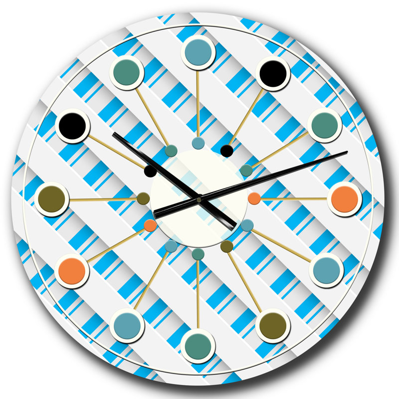 Horloge murale 3D blanche et bleue VI - Mid-Century, Grand