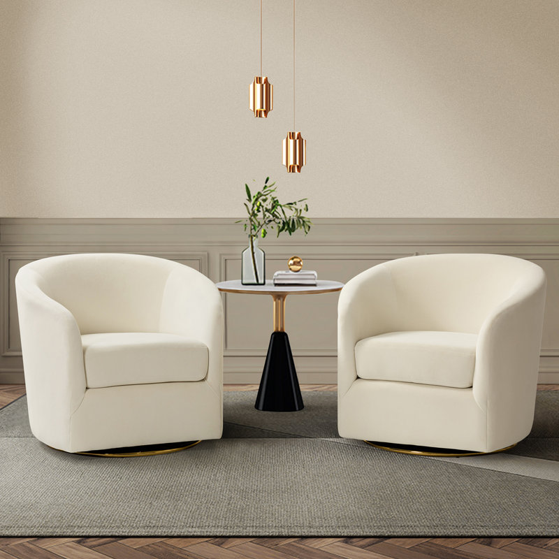 Amarante Contemporary and Classic Velvet Swivel Chair (Set of 2), Ivory
