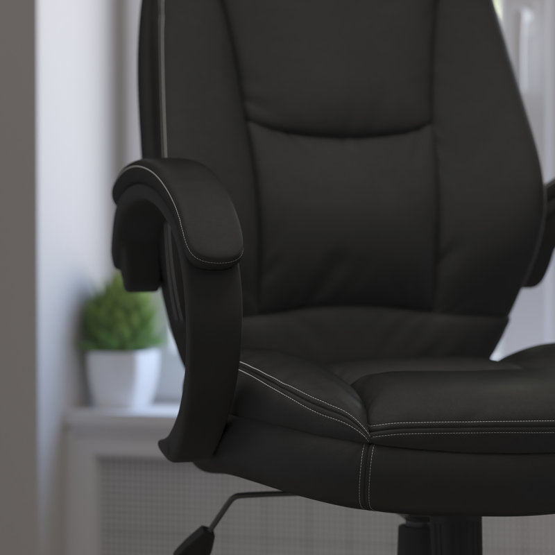 ErgoExecutive High Back Black LeatherSoft Swivel Chair with White Stitching