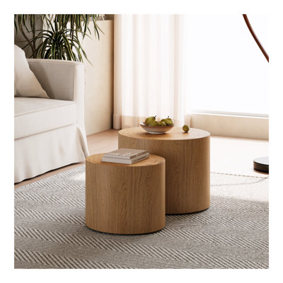 Ensemble de 2 tables basses emboîtables, tables basses rondes modernes en bois avec anneau d'arbre naturel, tables d'appoint de petit espace pour le salon, le bureau de chambre à coucher, aucun assemblage requis