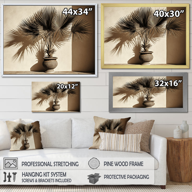 Beige Palm Trees Bouquet Canvas Print with Maple Frame