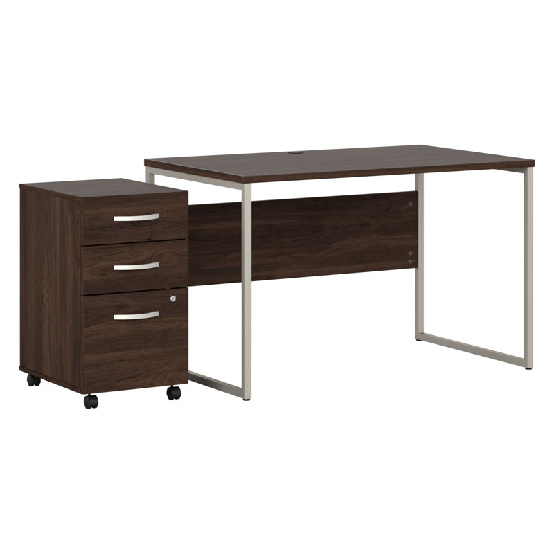 Desk And 3 Drawer Mobile Pedestal, 29.91" H x 47.6" W x 29.37" D, Walnut