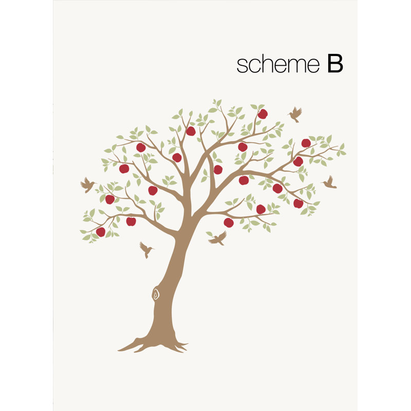 Décalcomanie murale arbre à fruits avec colibris, Brun ciel/vert/rouge
