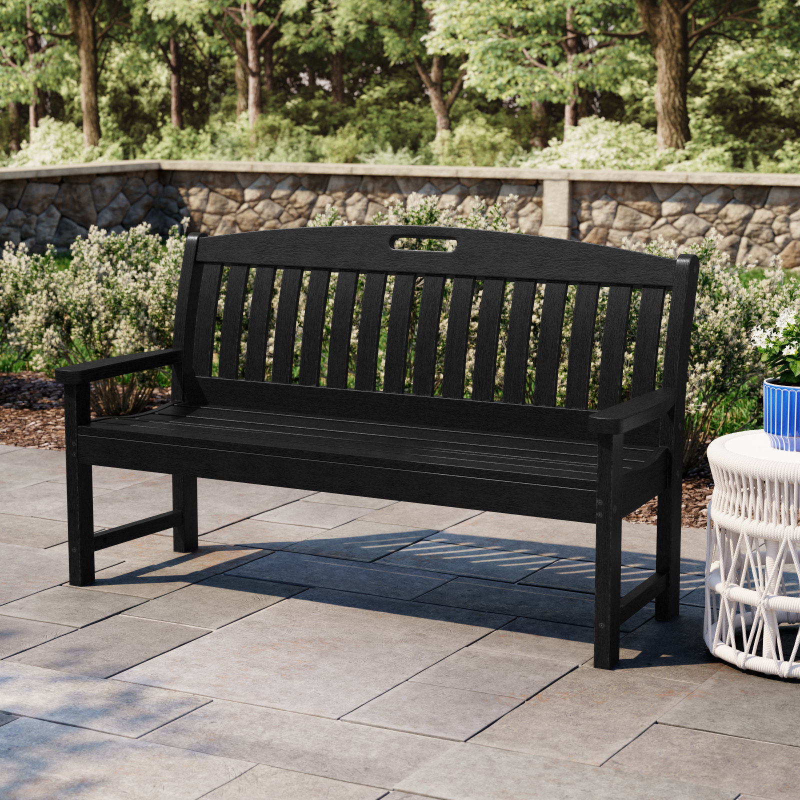 POLYWOOD® Nautical Garden Bench, Black, 37.5" H x 63.75" W x 25" D