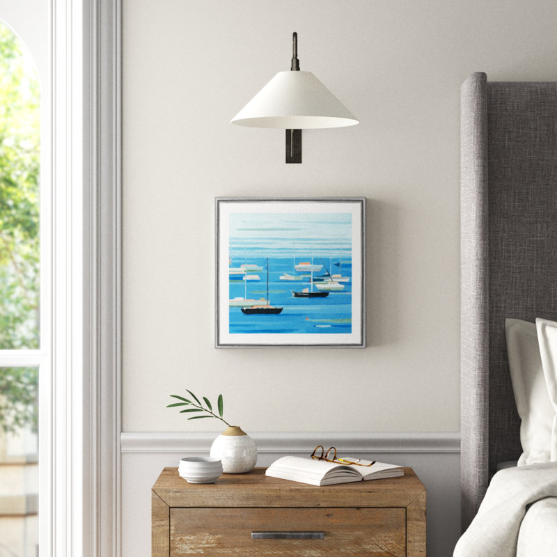 «Summer Regatta II», peinture sur toile, Cadre argenté, H 17,5 po x l 17,5 po x P 1,5 po