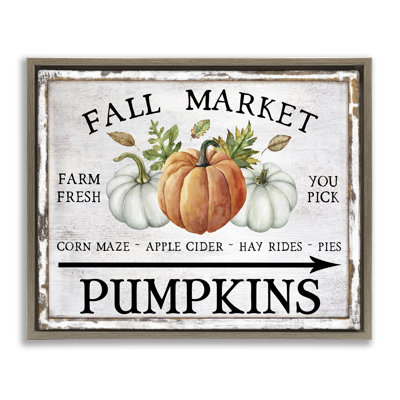 Fall Market Pumpkins Brown Framed Floater Canvas Wall Art by Creatif Belle