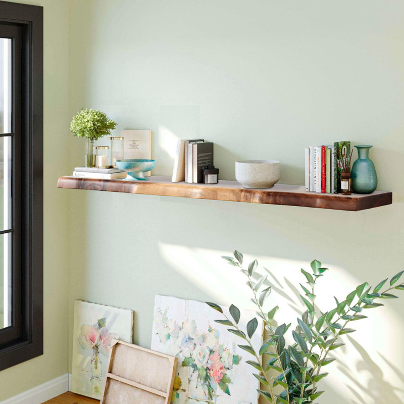 Acacia Wood Live Edge Wall Mounted Shelf, 1.4" H x 42" W x 8" D