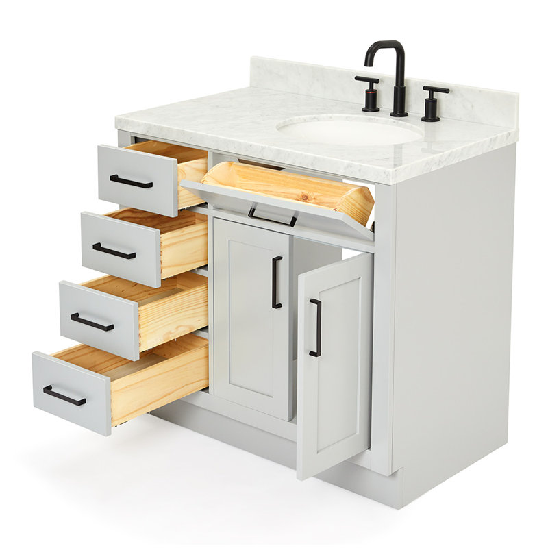 ARIEL HEPBURN 37 IN RIGHT OFFSET RECTANGULAR SINK VANITY 1,5 IN, Gray, Oval, Right
