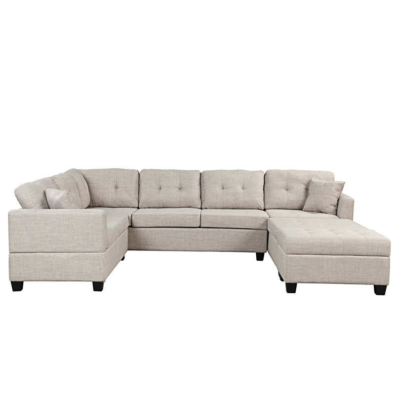 Tegan-Marie Upholstered U-Shaped Sectional Right Hand Facing, Beige Chenille