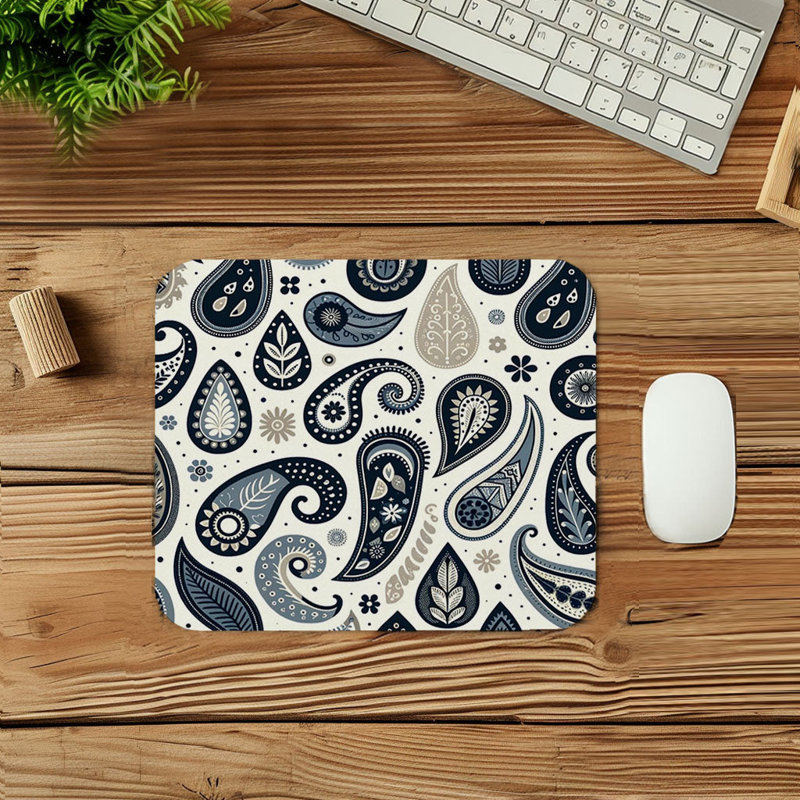 Abstract Navy Blue Paisley Pattern IV Bohemian Gaming Cute Office Laptop Desk Pad Gift Mat Square Rectangle Non-Slip Mousepad