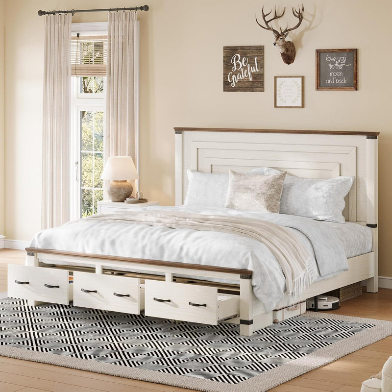 Quan 5 Pieces Farmhouse Bedroom Set Include King Bed Frame, Dresser and Nightstands, King