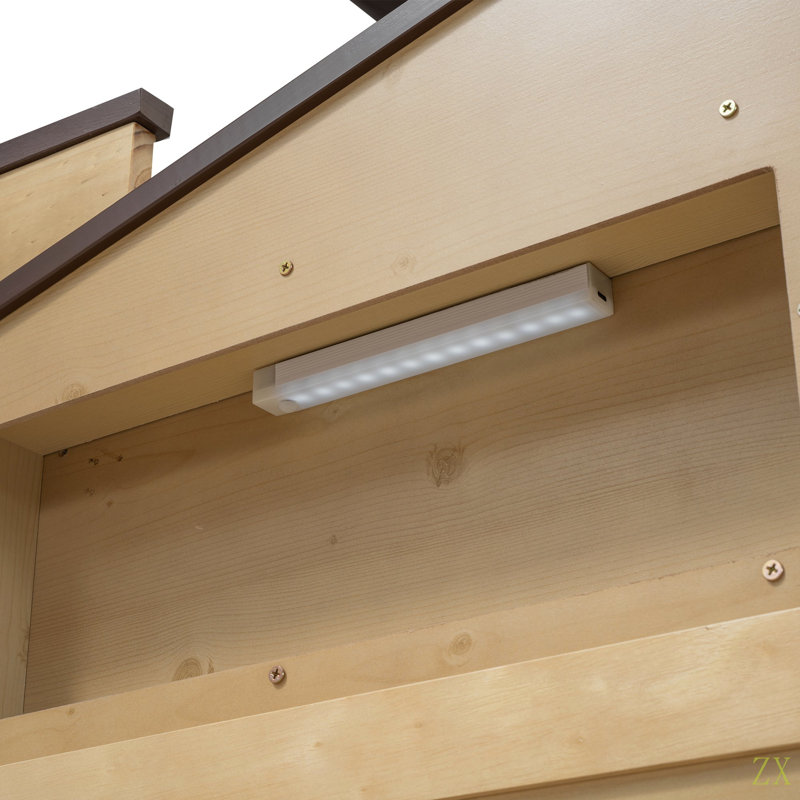 Lit plateforme simple en bois avec tête de lit en forme de maison, DEL et rangement intégré, Brun
