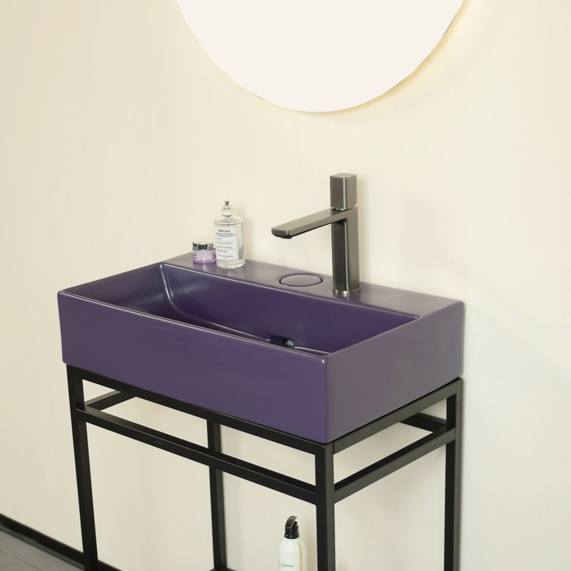 24'' Bathroom Sink Without Cabinet, Ceramic Basin, Purple
