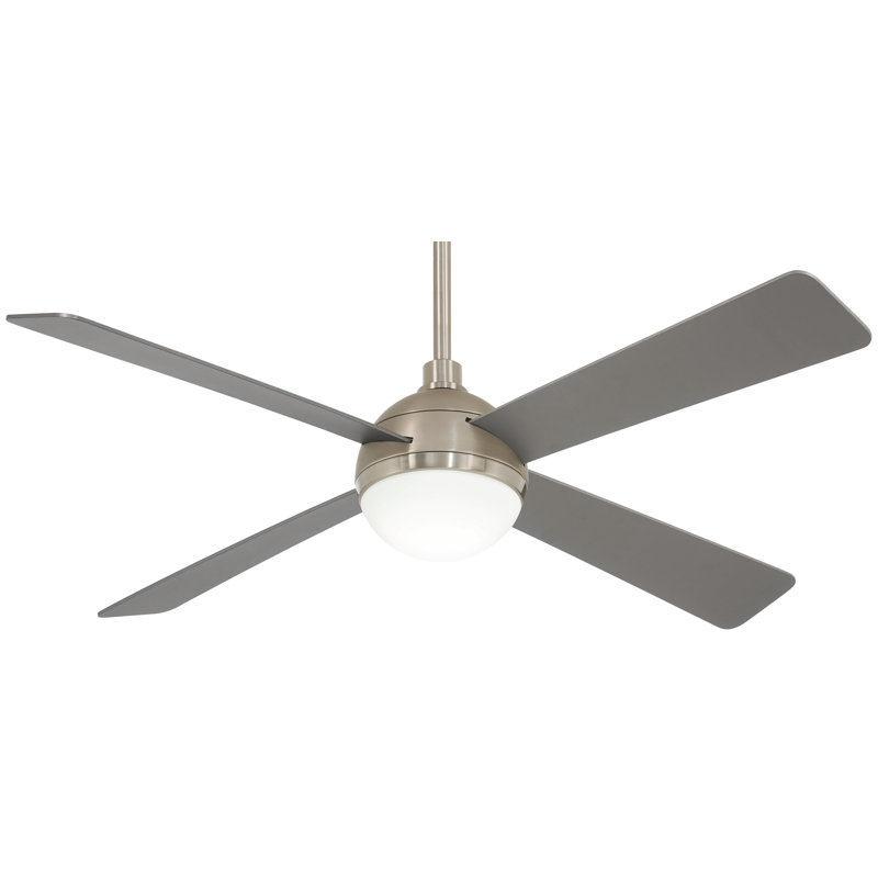 54" 4 - Blade LED Standard Ceiling Fan with Remote Control and Light Kit Included, Brushed Steel with Silver Blades