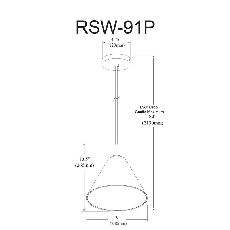 Luminaire suspendu conique 1 lumière Roswell, Chrome poli