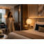 Lampe de table moderne à trépied 20,5 po avec abat-jour en plumes gris doux - Base en métal noir mat pour le décor de la chambre à coucher