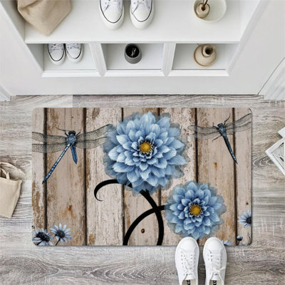 Paillasson Blue Dahlia pour l'extérieur et l'intérieur, 36 x 24 pouces