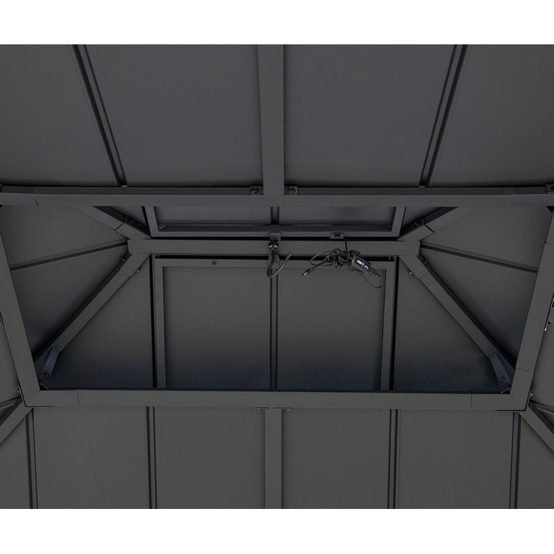 Black Aluminum and Steel 10x12 ft. Hardtop Gazebo with Solar Panel