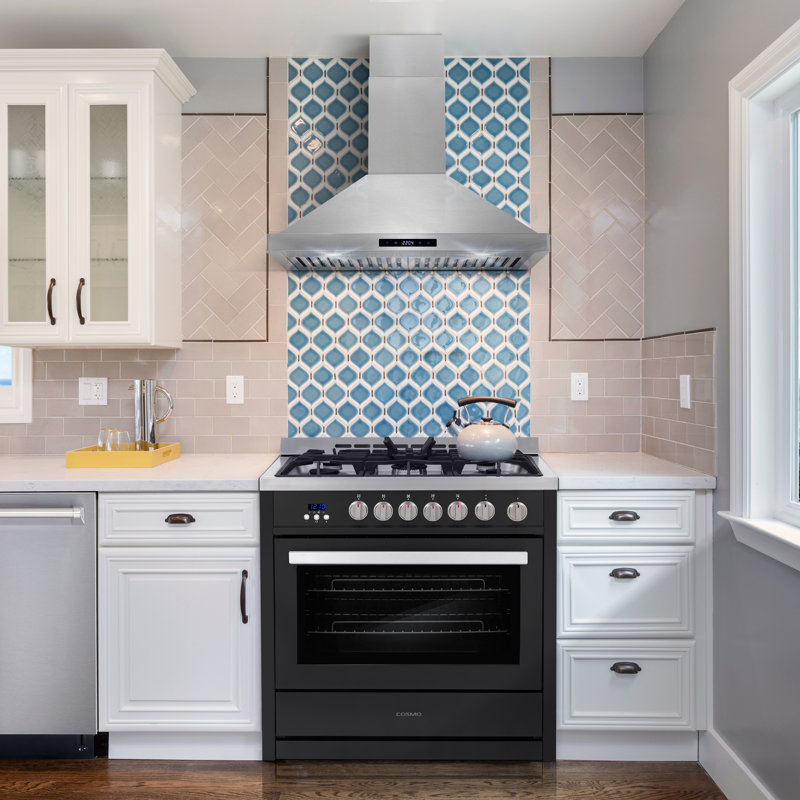 Cosmo 36 In. Nebula Collection 3.8 Cu. Ft. Gas Range, 5 Burners, Rapid Convection Oven, Cast Iron Grates In Matte Black