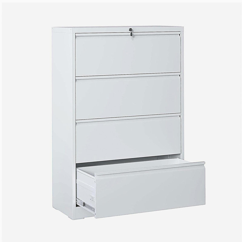 4 Drawer Lateral File Cabinet, Heavy Duty Metal Filing Cabinet, 35.4 Inch Wide Locking File Cabinet for Home Office, Space-Saving Vertical Storage with Anti-Tip Interlock, for Letter/Legal/A4 Files
