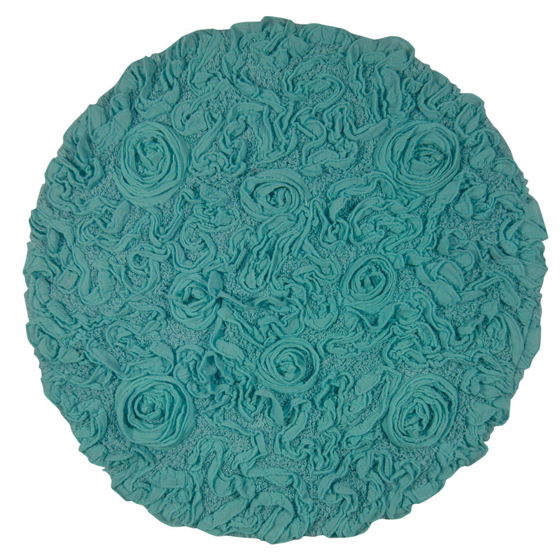 Franciska 100% Cotton Machine Washable Round Bath Rugs, 30"W x 30"L, Turquoise