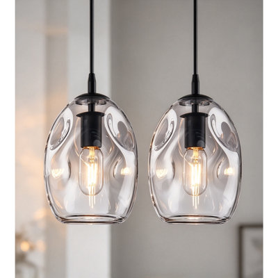 Paquet de 2 lumières suspendues pour îlot de cuisine, globe en verre soufflé à la main 8 po, E26 réglable pour le couloir de salle à manger