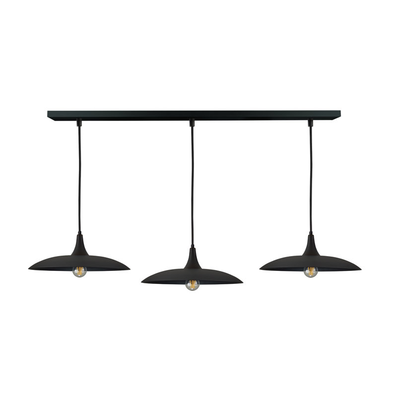 - Light Matte Black Dome Pendant, 3 Lights, Black, 120cm H x 130cm W x 41cm D
