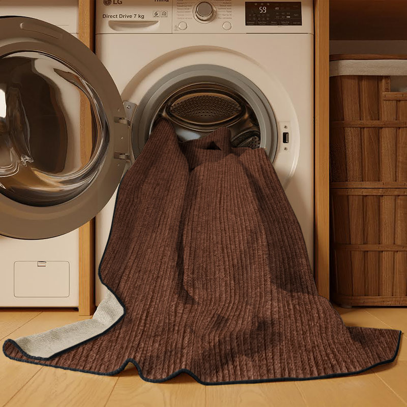 Machine Washable Solid Brown Area Rug, Round 4'