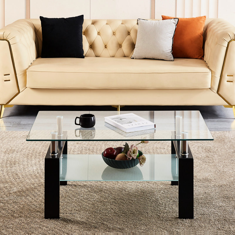 Table basse rectangulaire en verre trempé 2 pièces