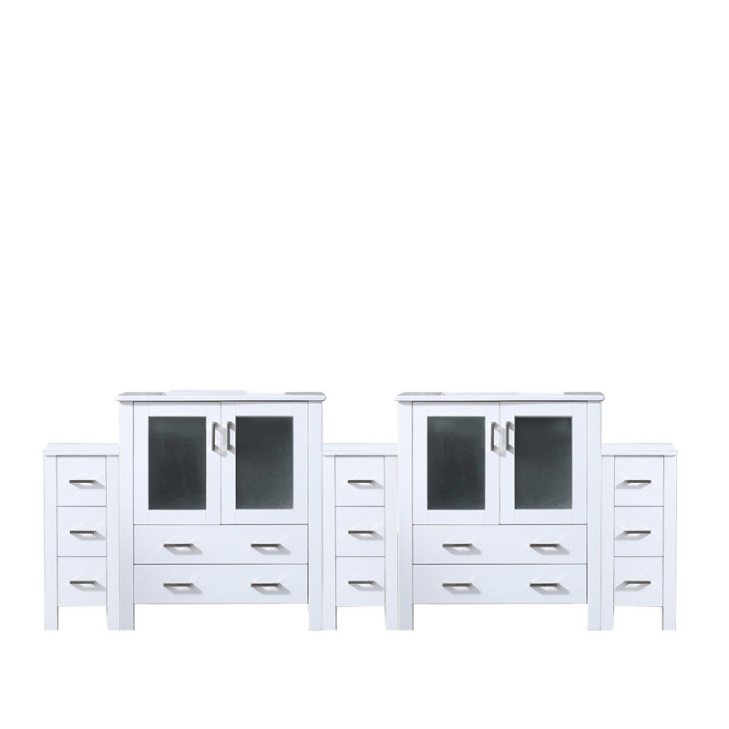 Meuble-lavabo double 96 po Blanc - plateau en céramique et rangement élégant