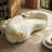 102" Modern Curved Bouclé Sofa With Integrated Gold Side Tables, 4-Seater For Living Room