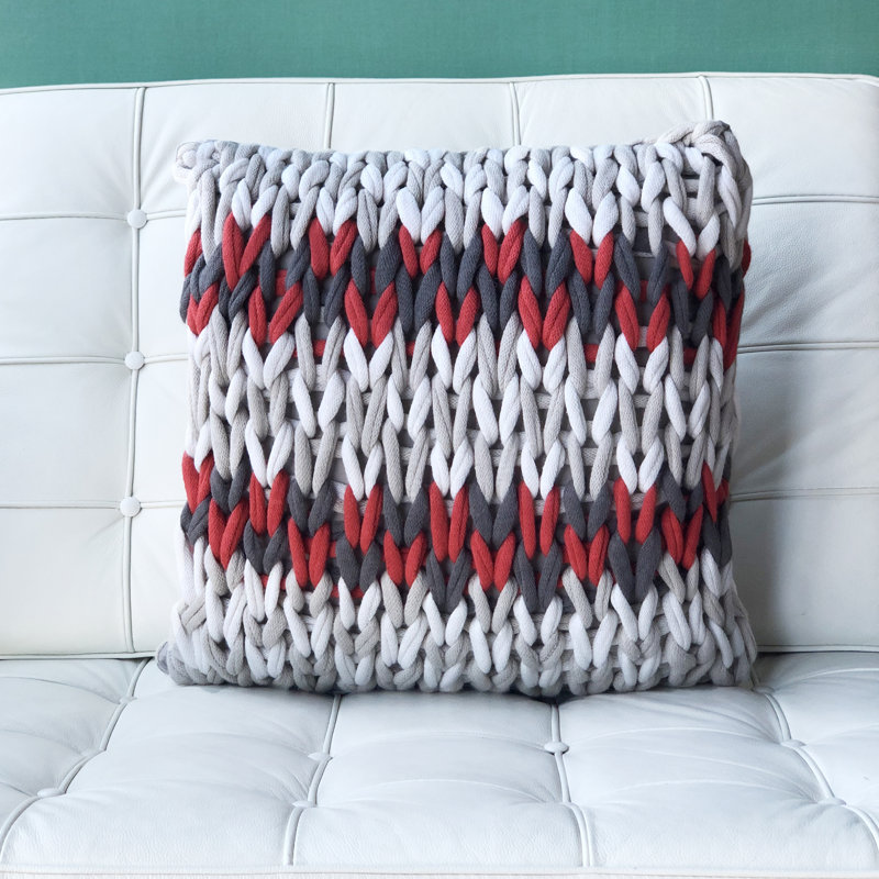 Hygge Nordic Forest Chunky Knit Throw Pillow, Red/Gray