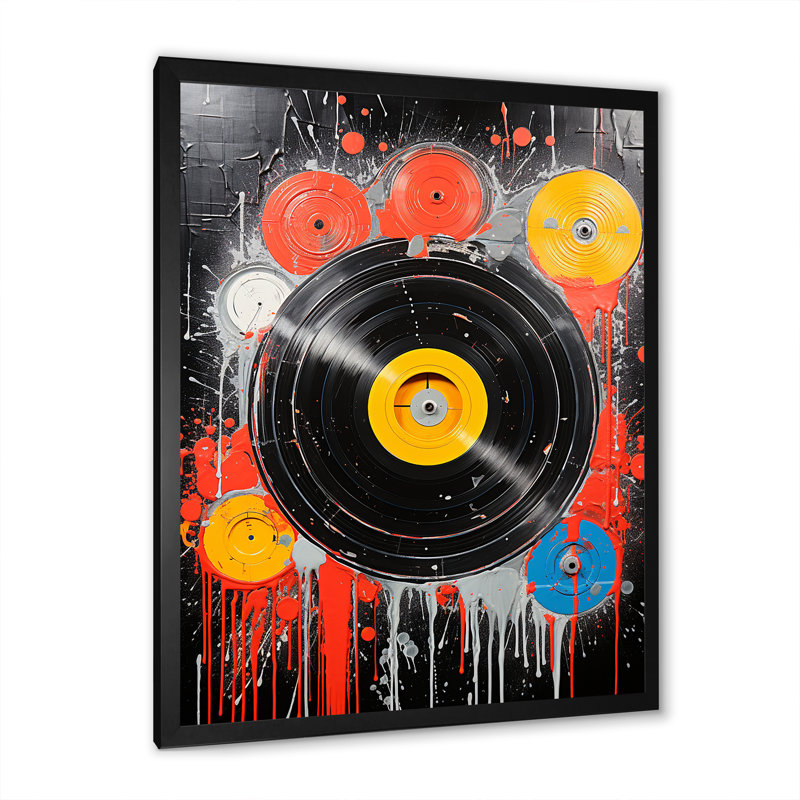 Art mural rétro noir et jaune, Cadre simple noir, H 32 po x l 16 po x P 1 po