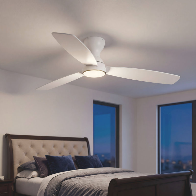 Ventilateur de plafond standard à 3 pales de 52 po avec ensemble d'éclairage et télécommande, Blanc, Blanc, 52"