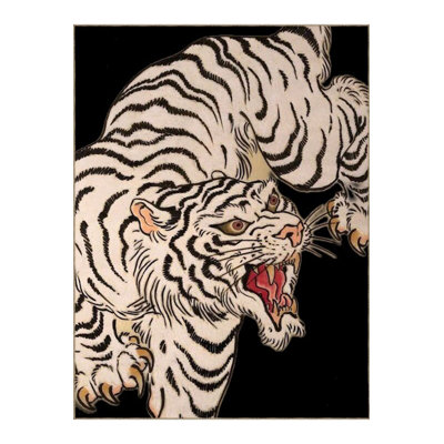 Black Themed Wild Animal Patterned Woven Base Modern Decorative Washable Rug