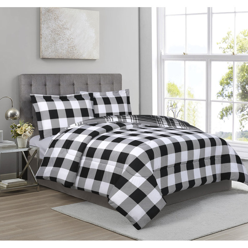 Édredon en microfibre hypoallergénique rouge / noir, Édredon très grand + 2 taies décoratives très, Noir / blanc