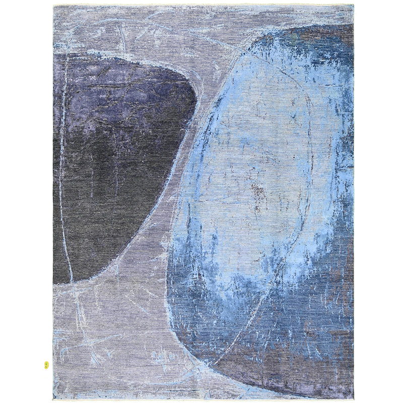 Tapis noué à la main bleu clair / beige / brun