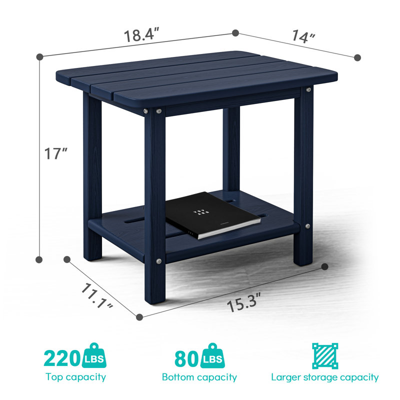 HDPE Adirondack 2-Tier End Table – Weatherproof & Durable Outdoor Side Table for Patio, Poolside, and Lawn, Navy