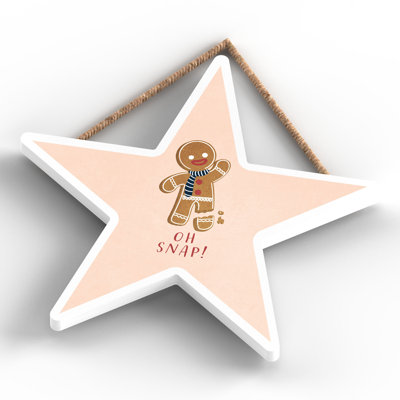 Xmas Oh Snap Gingerbread Wooden Star Plaque