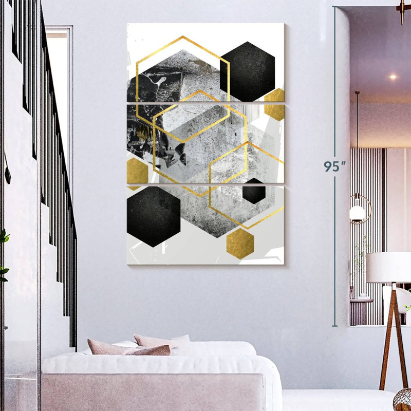 Avery Abstract Geo Black Gold, 32" H x 20" W