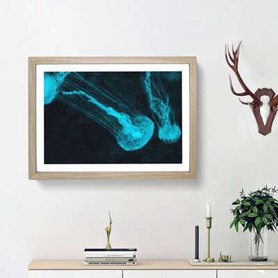 Neon Blue Jellyfish - Picture Frame Graphic Art Print