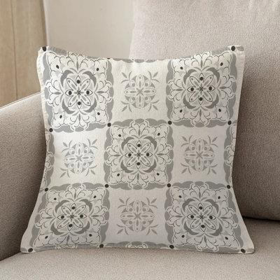 Peaceful Elegance Medallion Gray Indoor Decorative Pillow