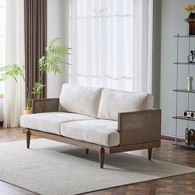 72" Square Arm 3-Seater  Upholstered Sofa, Walnut