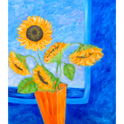 «Sunflowers Just a Few in a Vase by the Dunes» par Brendan Loughlin, reproduction d'art sur toile tendue