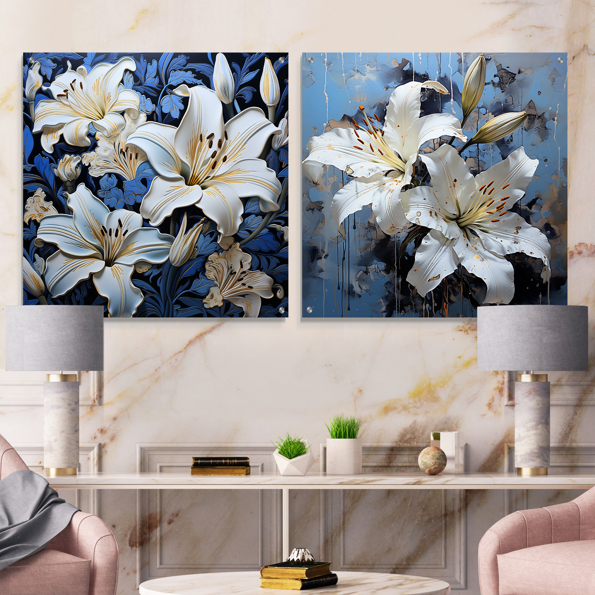 Lark Manor™ White And Blue Pure Lily Charm III Lilies Acrylic Wall