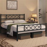 Modern Metal Bed Frame with Cross-design Headboard & Footboard
