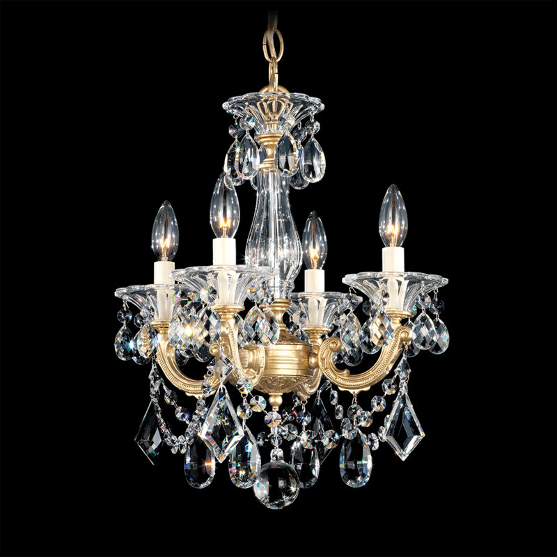 La Scala 4 - Light Glass Chandelier, Antique Silver / Handcut Clear