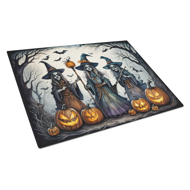 Witches Spooky Halloween Glass Cutting Board Large