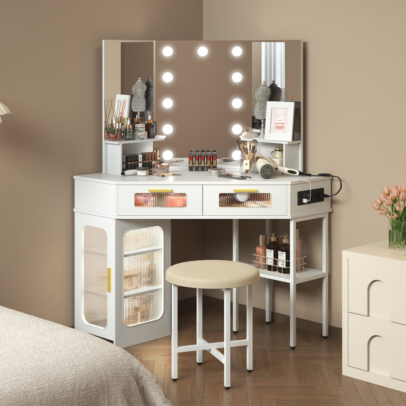 Chantle Dressing Table with Mirror, White