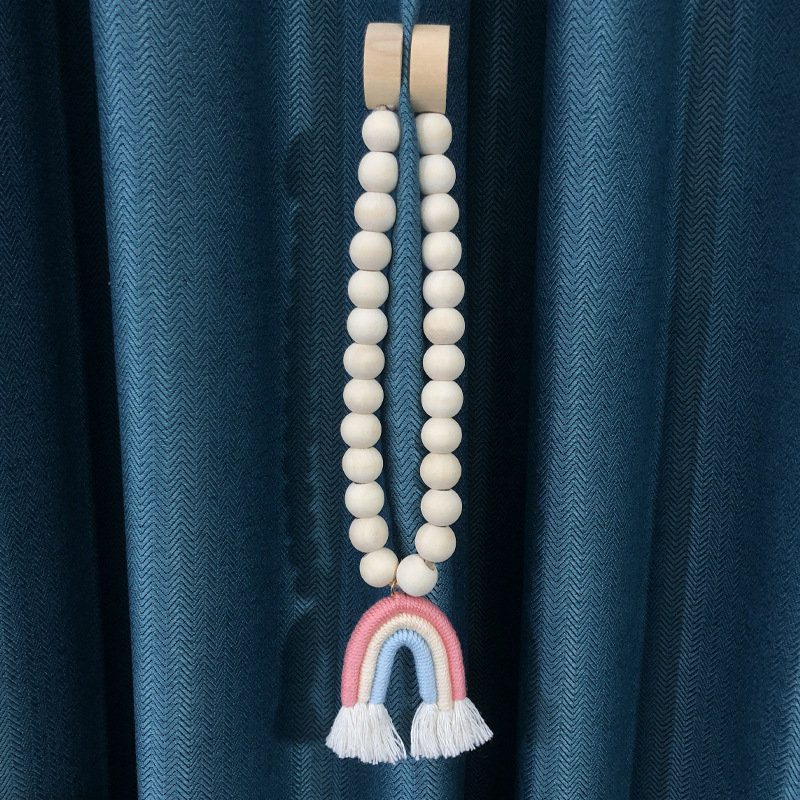 Embrasses de rideaux magnétiques en perles de bois avec arc-en-ciel 2 pièces, Rouge / Bleu